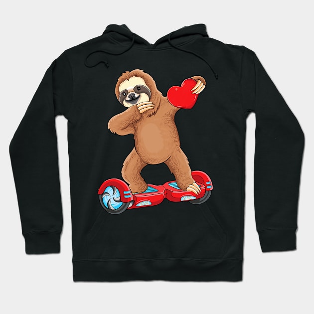 Dabbing Sloth Riding hoverboard Kids Skater Valentines Day Hoodie by jadolomadolo